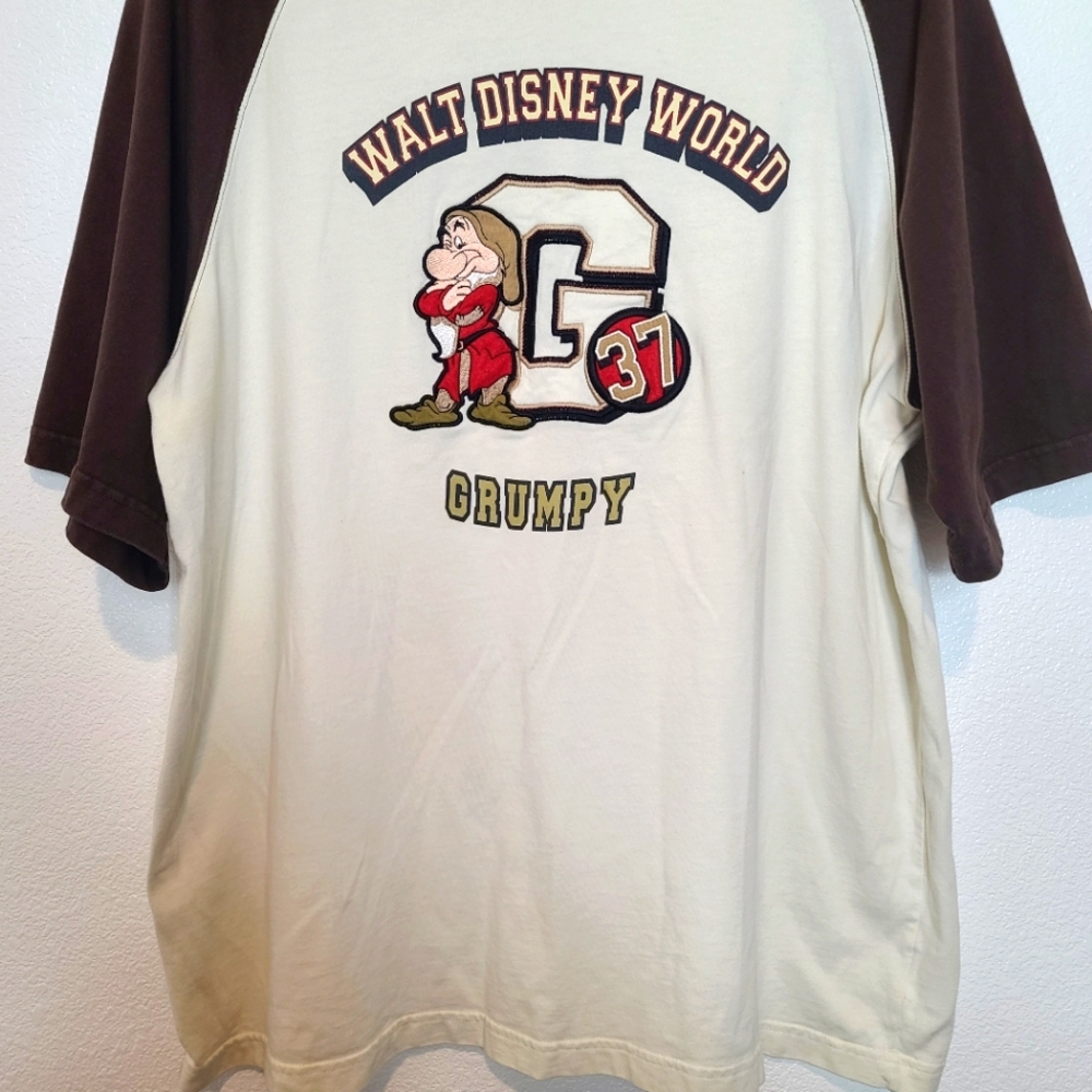 Vintage Walt Disney World Grumpy Graphic Print Varsity Collegiate Tee - Picture 3 of 10